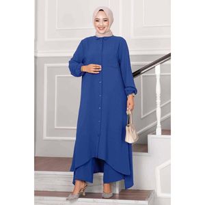 Ensemble hijab 2 pièces pour femme Aerobin, col boutonné, bleu marine, Turquie - Product Image 1