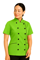 Veste de chef à manches courtes pour femme, coupe ajustée, uniforme culinaire professionnel, poly coton, OEM personnalisable, taille personnalisée, restaurant, bar