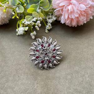 Anillo de banda Floral bohemio hecho a mano para mujer, diseño Tribal indio étnico oxidado, joyería fina ajustable de plata antigua - Product Image 2