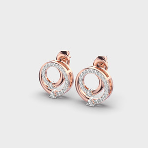IGI Certified Lab Grown Diamond Double Circle Halo Stud Earrings 9K Yellow / White / Rose Gold Modern <b>Drop</b> Style Earrings - Product Image 3