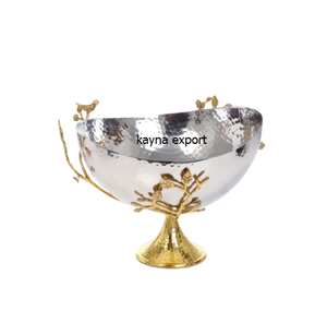 Tazón de Metal de Lujo Moderno, Ecológico, Pulido y Brillante, con Base de Mariposa y Rama Dorada, para Servir en Fiestas, de Acero Inoxidable - Product Image 2