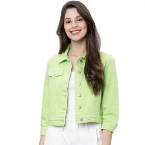 Jeans Denim Crop pour femmes sur mesure de haute qualité vestes nouveau Design vêtements d'hiver avec traitement tissé tricoté à courte longueur - Product Image 4