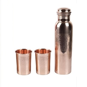 Trendy Design Copper High Quality Copper <b>Bottle</b> with Drinking <b>Glass</b> Hammered Design Luxury Shiny Polish Drinkware for Indoor Use - Product Image 2