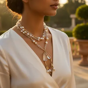 Women's Luxury Geometric Statement <b>Necklace</b> with Pearl and Crystal Beads 925 Silver Plated Gift Jewelry - Product Image 1