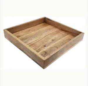 Bandeja de servicio de madera de mango redonda hecha a mano Mesa de centro otomana rústica única Precio al por mayor - Product Image 6