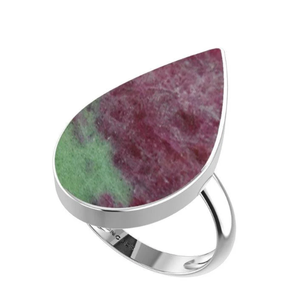 แหวนเงินแท้ 925 คุณภาพสูง สำหรับทั้งชายและหญิง แหวนหมั้นทรงลูกแพร์/วงรี ประดับพลอยรูบี้โซไซต์ ดีไซน์คลาสสิก - Product Image 1