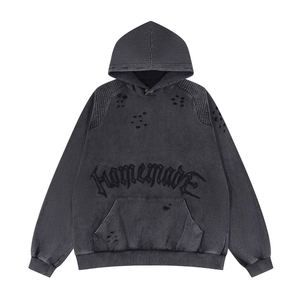 OEM de qualité supérieure pour hommes Sweats à capuche thermiques à fermeture éclair complète avec décoloration par le soleil Sweats à capuche personnalisés à broderie vintage - Product Image 1