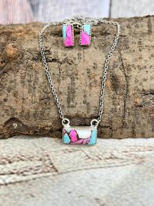 Ensemble de boucles d'oreilles collier turquoise en barbe à papa en argent sterling fait à la main cadeau unique de bijoux pour femmes et filles - Product Image 3