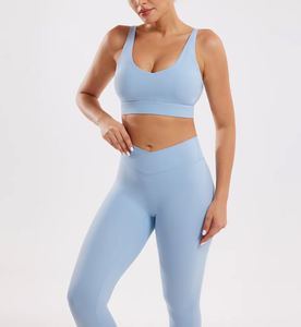 Ensemble soutien-gorge et leggings de sport sans couture pour femmes taille haute tenue de sport Fitness Yoga vêtements de sport ensemble d'entraînement assorti - Product Image 3