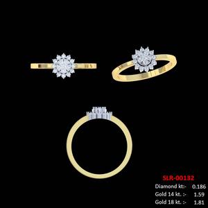 Bague en or jaune 14 carats pour femme avec diamant naturel 0,18 ct taille brillant, motif floral, halo luxueux et éblouissant, avec diamants IGI - Product Image 3