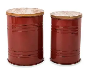 Two Very Nice Piece Red Mild Drums By Famous India Handcrafted Steel Mild Drum Large Storage Container Cylindrical Drums