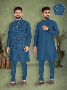 Outluk 2023 hommes en mousseline de soie tissu bouton solide veste Designer Collection 30 Art soie fête porter Kurta Juth soie Miroor automne - Product Image 2