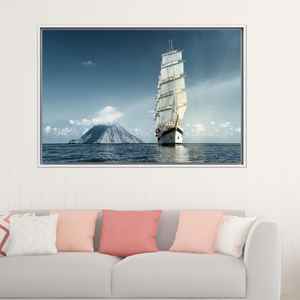Tableau imprimé sur toile élégant : toile sur le thème de la mer, affiche de voilier, 1P : encadré blanc - Product Image 1