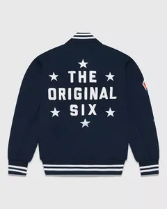 แจ็คเก็ตวาร์ซิตี้แบบกระดุมแป๊กสีน้ำเงิน OVO ของทีม Toronto Leafs สำหรับผู้ชาย แบบสั่งทำพิเศษ - Product Image 2