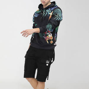 Sudadera con capucha con estampado tropical de mezcla de algodón básico, jersey de moda para hombre con hoja de jungla y diseño floral - Product Image 3
