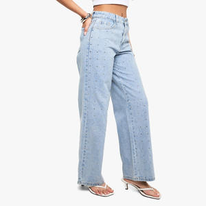 Vente en gros de jeans en jean cloutés Fabricant de jeans vintage à jambe droite Pantalons pour femmes 2026 - Product Image 3