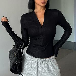 แจ็กเก็ตเข้ารูปแบบสกินนี่สีดำผ้าถักโพลีเอสเตอร์แบบเปิดครึ่งฐาน<span class=keywords><strong>คอวี</strong></span> - Product Image 1