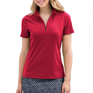 Camiseta de malla tejida para mujer, Polo con cuello y cremallera - Product Image 1
