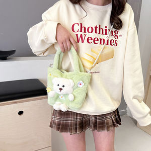 2024, bolsos de mano esponjosos para mujer, bolso cruzado con asa superior y diseño de oso de peluche para uso en otoño e invierno, venta al por mayor - Product Image 2