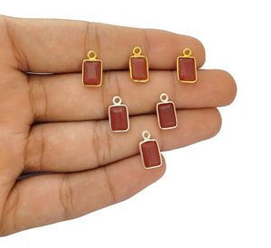 Pendentif en argent sterling forme rectangle en cornaline avec pierres précieuses en argent 925 plaqué or bijoux à breloques avec diamant principal - Product Image 4