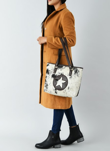 Vente en gros de sacs à main de grande capacité coupe centre étoile sacs à bandoulière en cuir grainé avec logo personnalisé avec fermeture à glissière style tendance - Product Image 5