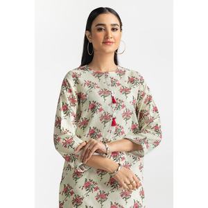 Conjunto Coordinado Off-White con Estampado Dobby para Mujer, Uso Diario, Top de Manga Tres Cuartos y Pantalones Cortos por Encima de la Rodilla, Talla XS, Conjunto de Dos Piezas - Product Image 3