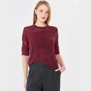 เสื้อถักลูกไม้ลายดอกกุหลาบสำหรับผู้หญิง - เสื้อคอกลมแขนสั้นเนื้อนุ่มพร้อมกระดุมด้านหลัง - เสื้อถักโครเชต์ลายดอกไม้สำหรับฤดูร้อน - Product Image 1