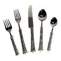 Lot de 5 couverts uniques en acier inoxydable de style américain, de haute qualité, écologiques, design vintage, taille personnalisée, pour fêtes, finition miroir