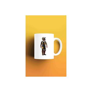 Tazza bianca stampata con motivi motociclisti