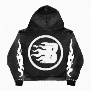 เสื้อฮู้ดดี้แบบมีซิปประดับคริสตัล รุ่นปี 2026 สไตล์วินเทจฟอกสีแบบแอซิดวอช ผ้าฟลีซสำหรับผู้ชาย สตรีทแวร์ - Product Image 2