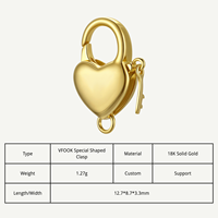 VFOOK Findings Promotion Spéciale Fermoir Cadenas en Forme de Cœur avec Anneau de Jonction en Or Massif 18K Véritable pour la Fabrication de Colliers