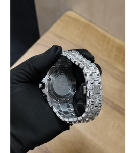 Radiant VVS Moissanite Diamond Men's Quartz Glass <b>Wristwatch</b> Brilliant Shine Sculpted Design Stainless Steel Enhanced Luxury - Product Image 6