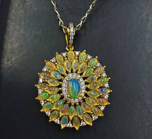 Colgante de circón de ópalo Natural de plata 925, collar curativo de ópalo de fuego múltiple, joyería de circón de ópalo Natural con colgantes de abalorios - Product Image 1