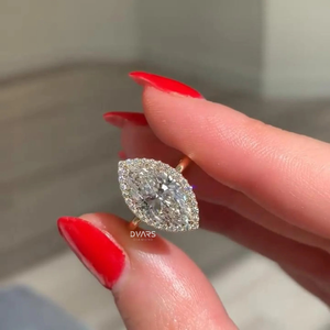 Bague de luxe en diamant de laboratoire taille marquise double halo, or 18 carats, clarté VVS, couleur F, certifiée IGI, fournisseur en gros - Product Image 5