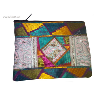 Embrague de algodón de gran capacidad colorido estilo bohemio bordado espejo detalle cremallera diseño étnico festivo portátil - Product Image 4