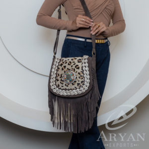 กระเป๋าถือหนังวัวสำหรับผู้หญิงพิมพ์ลายสัตว์สไตล์ Boho ใหม่ขายดี100% หนังนิ่มหนังแท้สีเทอร์ควอยซ์ - Product Image 2