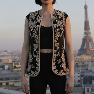 2023 superbe veste de broderie du Moyen-Orient avec perles de cristal doré et pierres de verre robe de soirée - Product Image 1