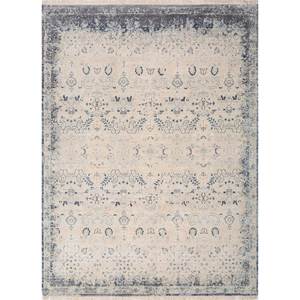 Alfombra Viscaya de Lana y Seda Anudada a Mano, Color Marfil, Modelo AKWS-1504, con Patrón Floral, para Sala de Estar, Dormitorio, Pasillo, Rectangular, Tipo Rompecabezas - Product Image 1
