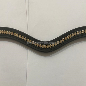 Diadema para Caballo de Cuero Premium Hecha a Mano con Diseños y Tamaños Personalizados, Cadena de Cristales Dorados de 1 Fila, G.K. - Product Image 3