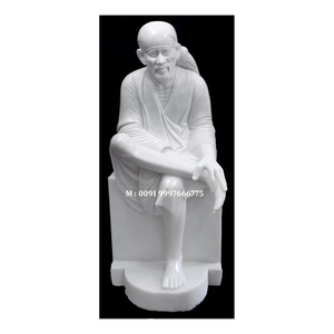 รูปปั้นพระศรีสิทธิ์บาบา ทำจากหินอ่อนสีขาวบริสุทธิ์ ท่านั่งอยู่ สวยงาม ขัดเงาอย่างดี น่าดึงดูดใจและมีเอกลักษณ์ เหมาะสำหรับบ้านและวัด - Product Image 1