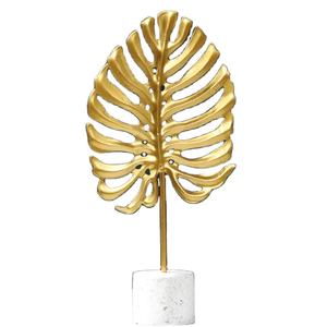 Sculpture décorative en forme de feuille métallique avec base en marbre Tables de maison plaquées or et décoration de bureau Sculpture Figure Ornement - Product Image 1