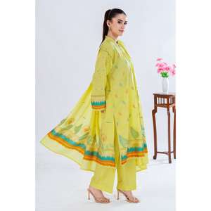 Conjunto de Traje de 3 Piezas sin Costuras en Jacquard Amarillo para Mujer - Product Image 3