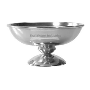 Cuenco de aluminio de gran tamaño para servir, cuenco de mesa hecho a mano con acabado plateado, cuenco redondo para servir alimentos con Base - Product Image 1