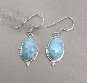 Boucles d'oreilles pendantes en argent sterling 925 de qualité supérieure, avec larimar bleu certifié GIA, taille ovale - Product Image 5