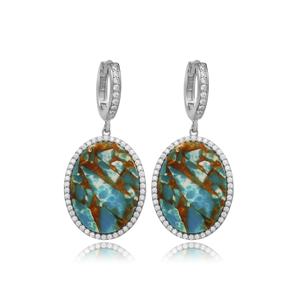 Turquoise CZ Pierre Ovale Design Turc Bijoux Faits À La Main En Gros 925 Boucle D'oreille En Argent Sterling - Product Image 5