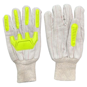 Gants en coton TPR gris naturel robustes Double paume et poignet tricoté Gants de travail de sécurité quotidiens en coton velours côtelé - Product Image 1