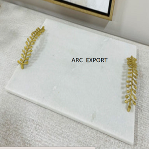 ถาดเสิร์ฟพร้อมที่จับสีทอง2อันถาดแก้วและของตกแต่งโลหะดีไซน์เนอร์พร้อมอุปกรณ์ตกแต่งบ้านหรูหรา - Product Image 5