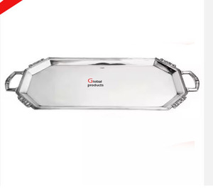 Plateau de service ovale en acier inoxydable finition argent brillant pour hôtel, restaurant et bar - Product Image 3