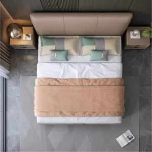 Lit plateforme <span class=keywords><strong>à</strong></span> cadre étroit style crème, minimaliste italien, revêtu de cuir véritable, taille Queen, structure KD - Product Image 4