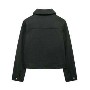 Chaqueta de estilo grueso con decoración de botones bordados de un solo pecho y cuello vuelto de manga larga a la moda informal para mujer - Product Image 2